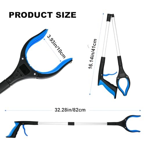 6-Pack 32" Grabber Reacher Tool, 360° Rotating Head, Wide Jaw, Foldable