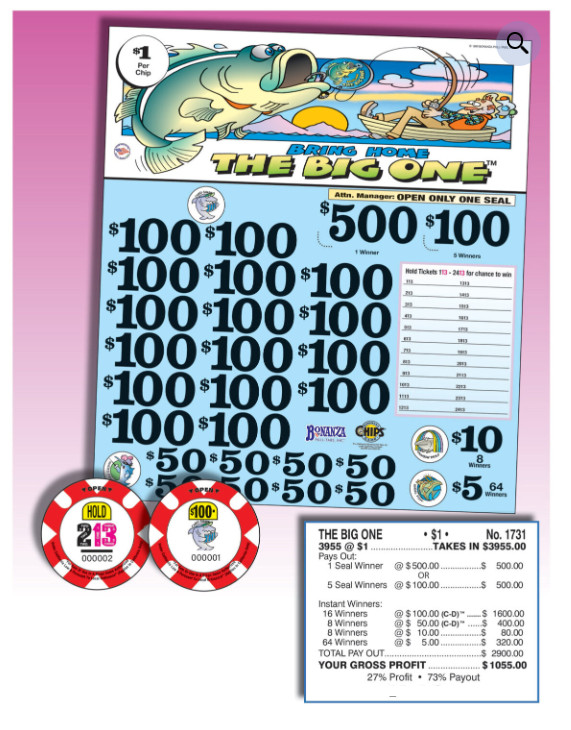 Pull Tickets - Chip Tickets - Holder - Bring Hiome the Big One 3,955 ct