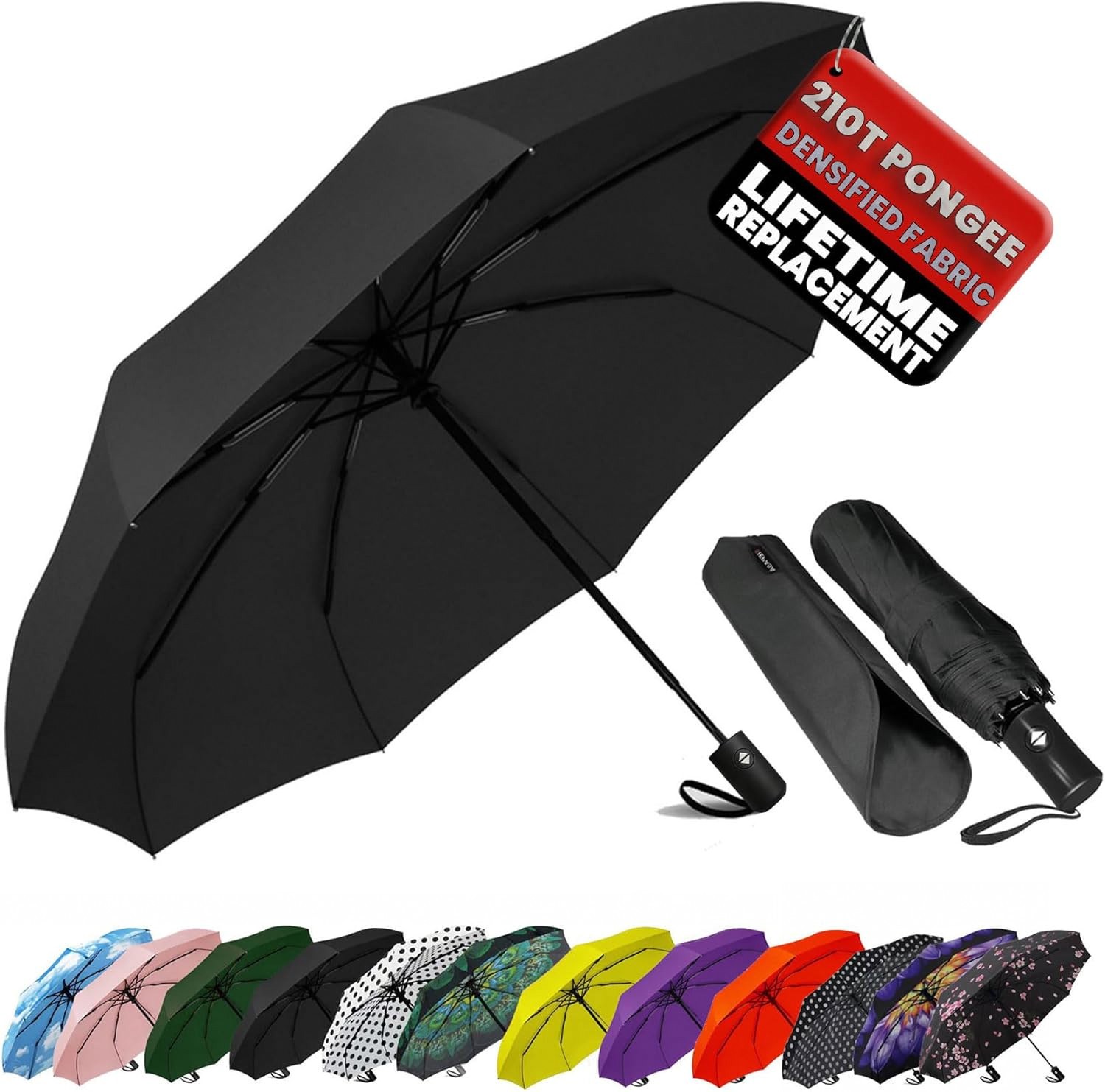 SIEPASA Windproof Travel Umbrella Auto Open Close Compact Black