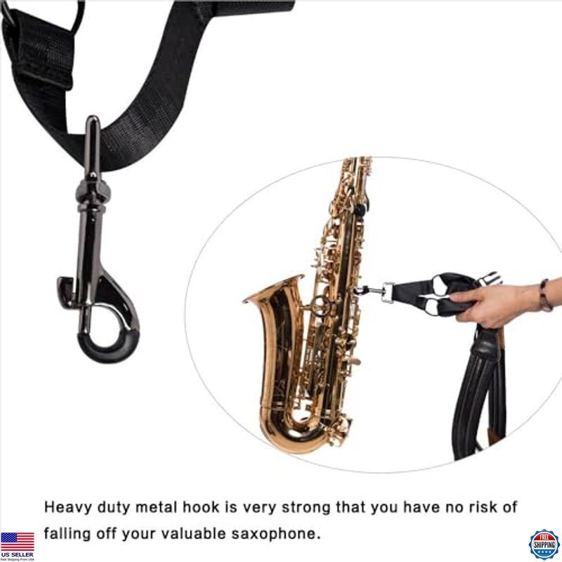 Rayzm Universal Double Shoulder Leather Saxophone Strap - Adjustable Padded