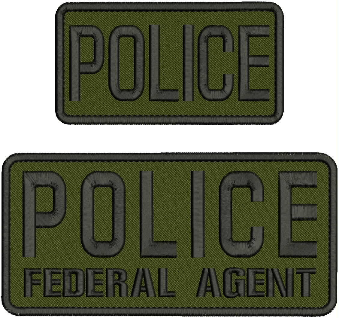 POLICE FEDERAL AGENT embroidery patches 4x9 and 3x6 hook on back BLACK OD