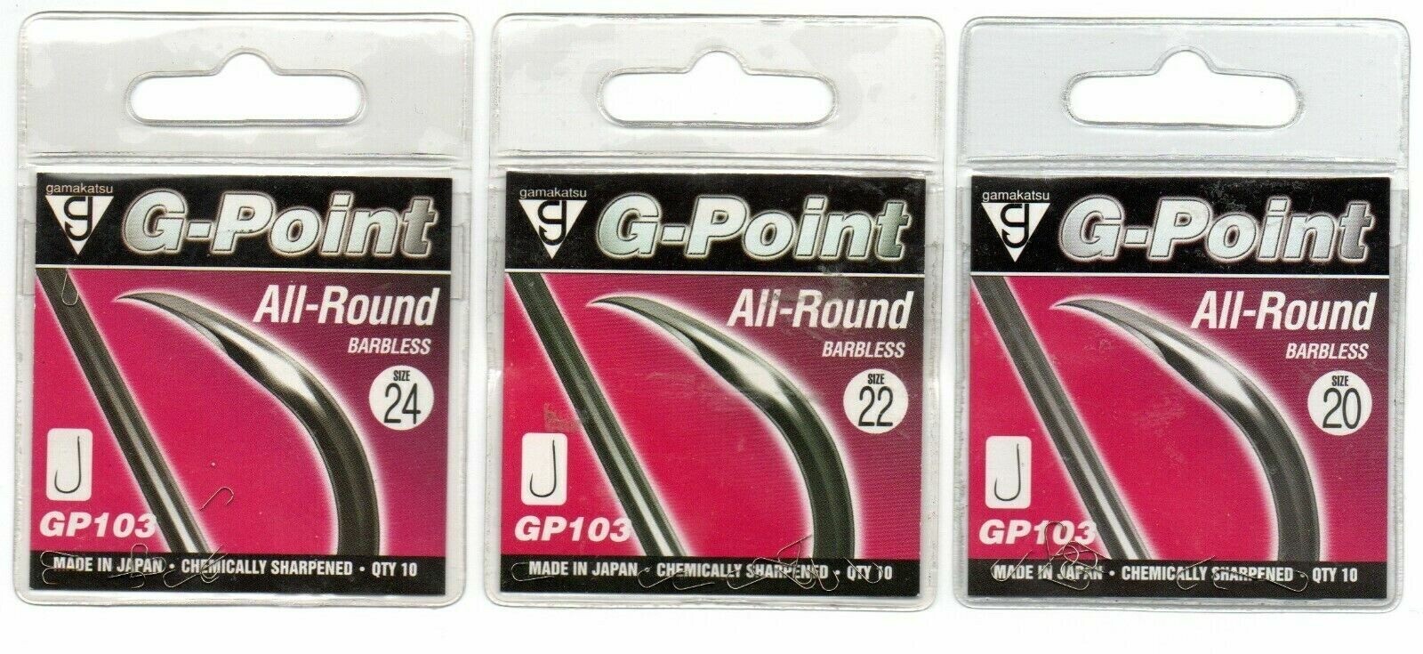 Gamakatsu G-Point All- Rounder Barbless Spade Match Hooks Size 24