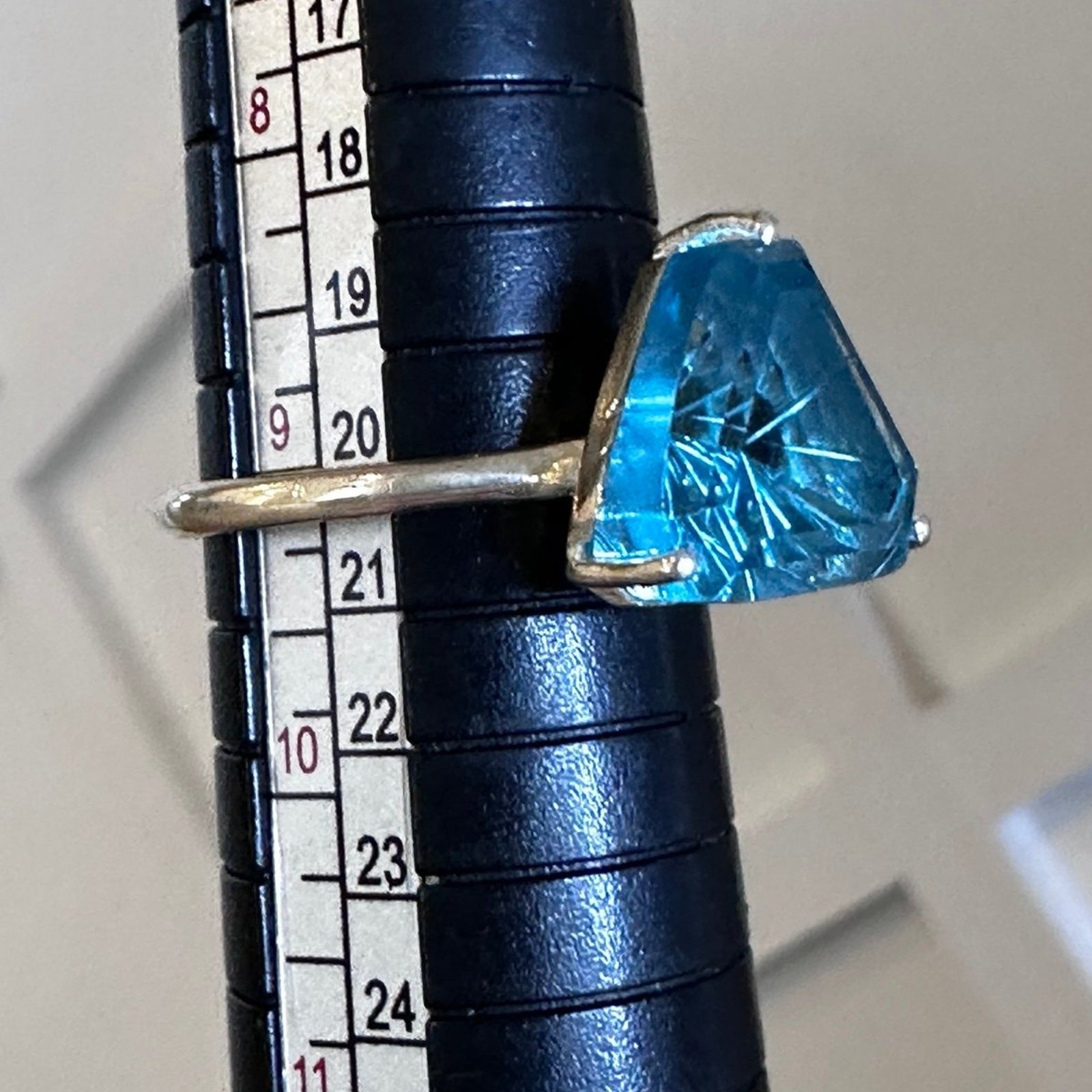 Blue Topaz Trillion Statement Ring | Solid 925 Silver •| Sz 9