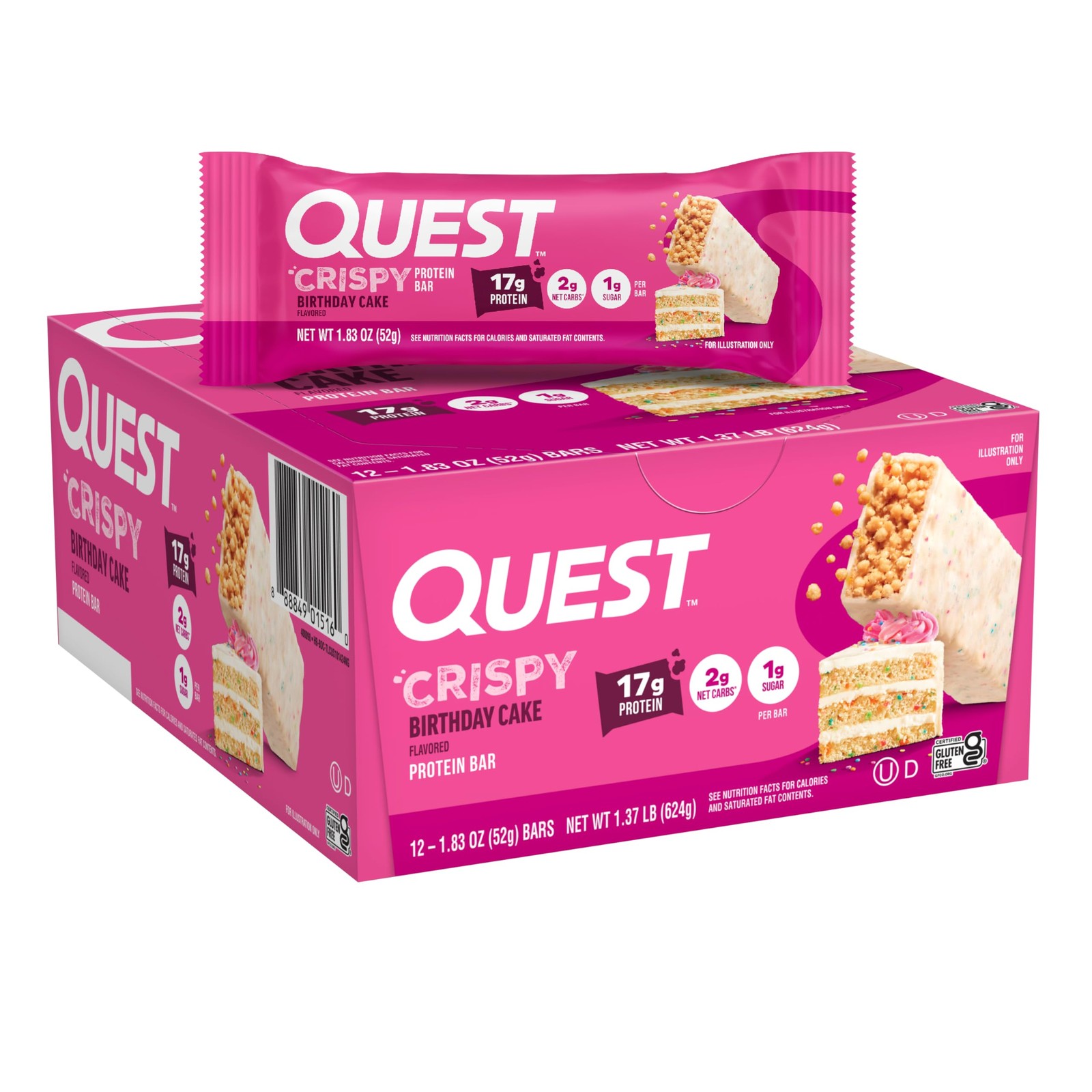 Quest Nutrition Crispy Birthday Cake Protein Bar, 17g Protein, 12 12 Count