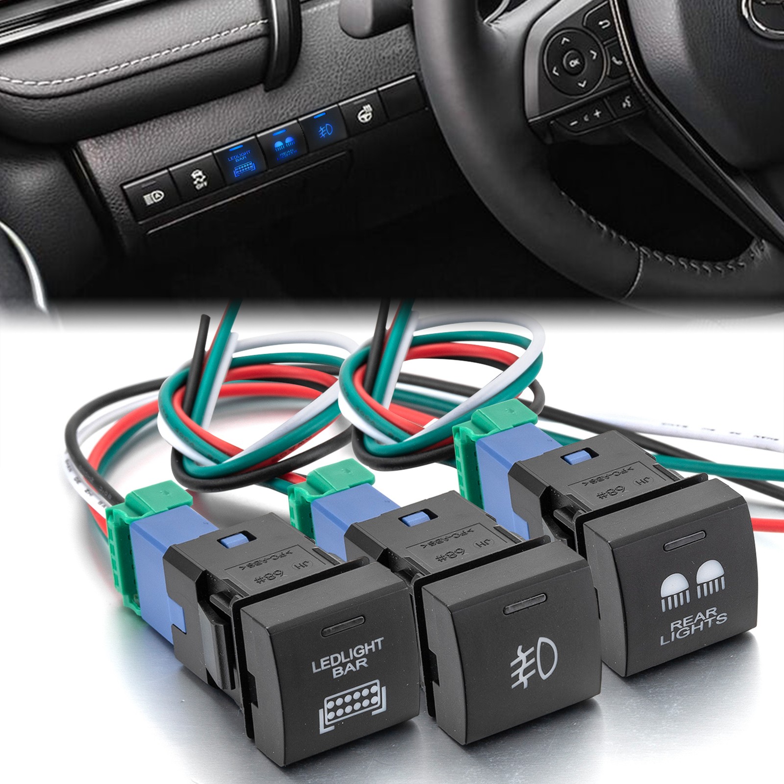 Rear+ Fog +LED Light Bar Push Button Switch For Toyota Tacoma 4Runner 2025 2026