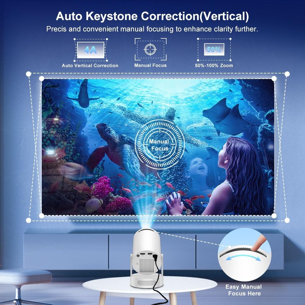 Mini Projector with Wifi and Bluetooth 5.4, Short Throw Projector 4K Support,...