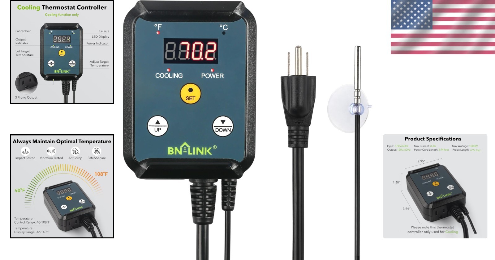 Programmable Temperature Controller for Exhaust Fans – 40-108°F with LED Display
