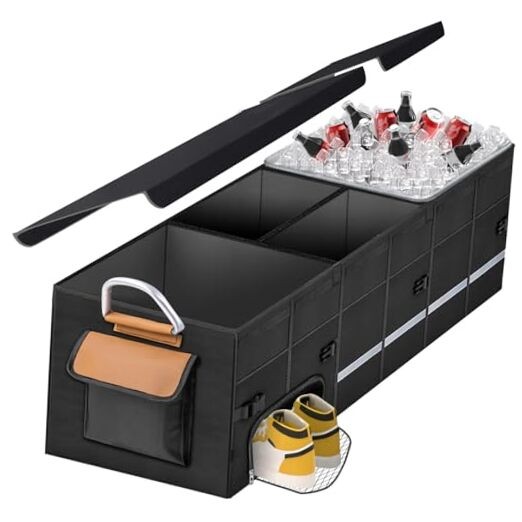 Car Trunk Organizer and Storage with Separate Compartment for 1 Pair of Black