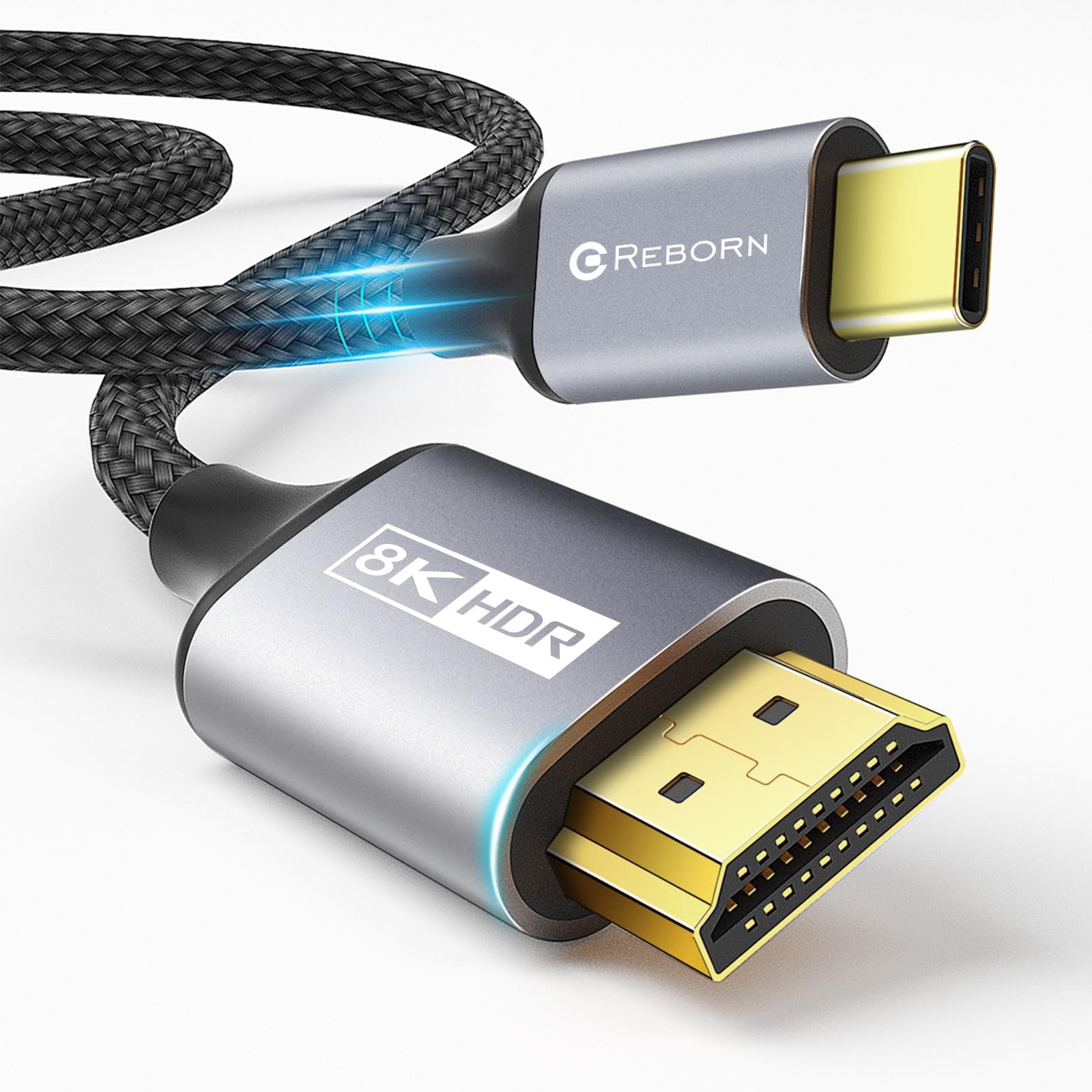 Reborn USB C to HDMI 2.1 Cable [8K@60Hz,4K@144Hz,2K@240Hz] 6FT 6FT, Silver