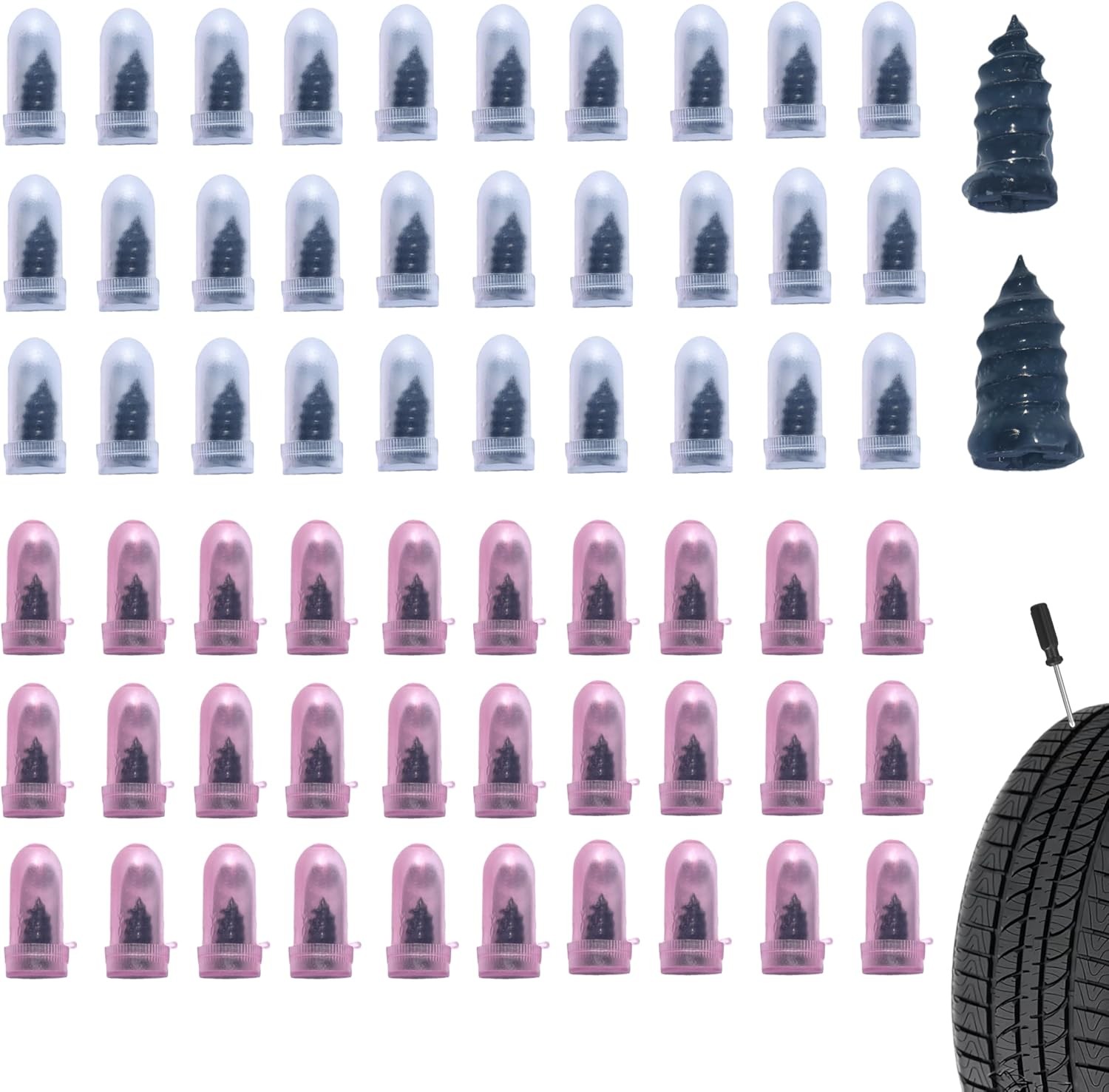 60 PCS Tire Repair Rubber Nail, Vacuum Tire Repair Kits Spiral Rubber Screws,