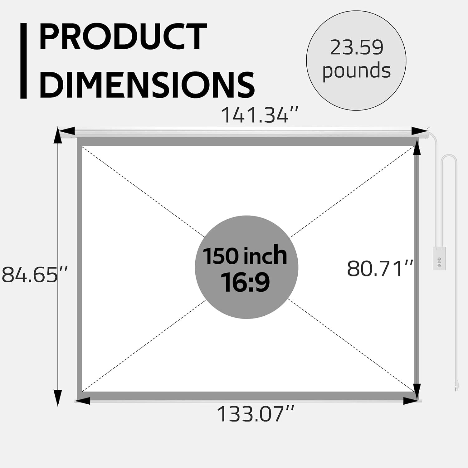 150" Projector Screen Motorized 16:9 Retractable Projection Screens | Electric A