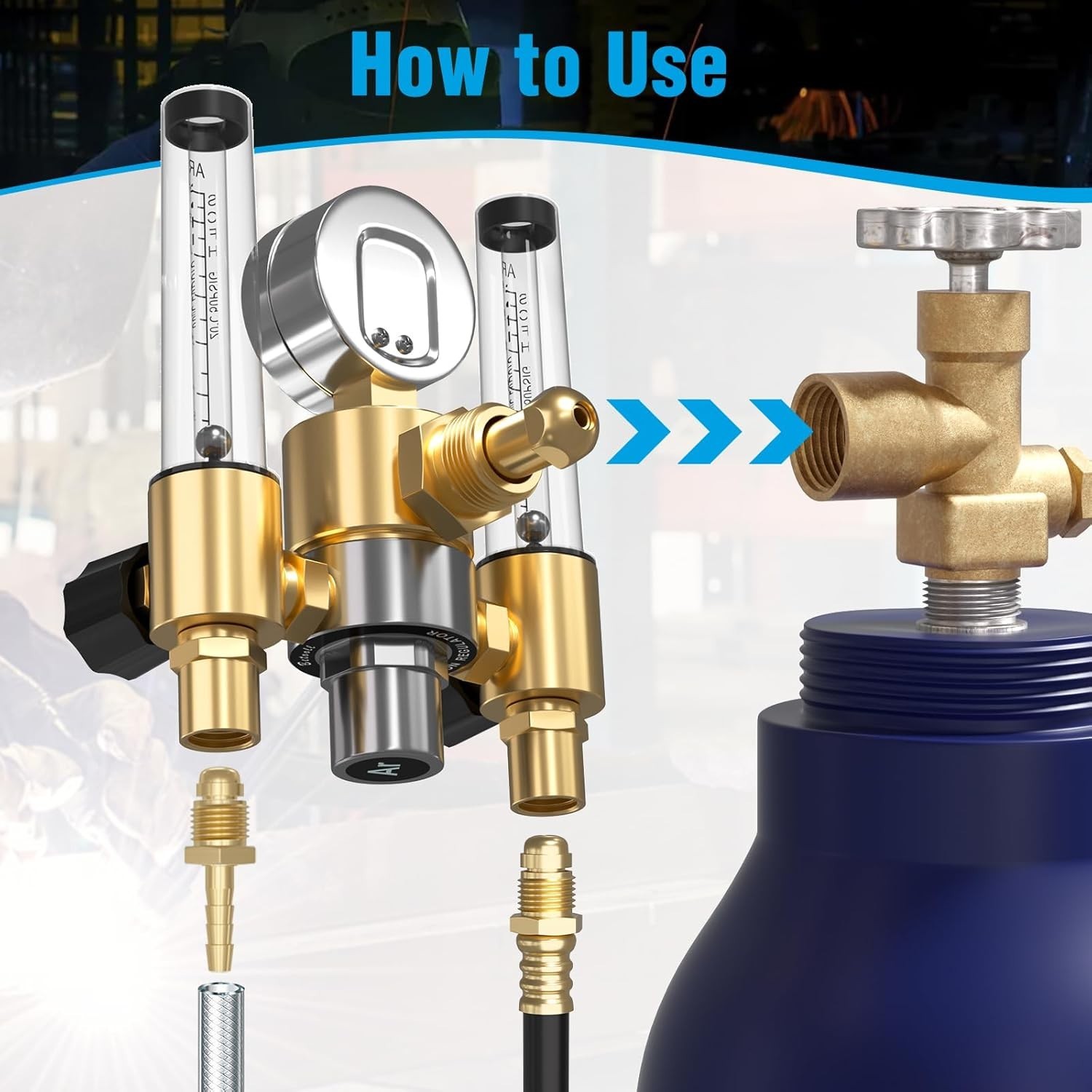 Wide Compatibility Dual Flow Meter Argon Regulator with Flow Indicator & Hoses