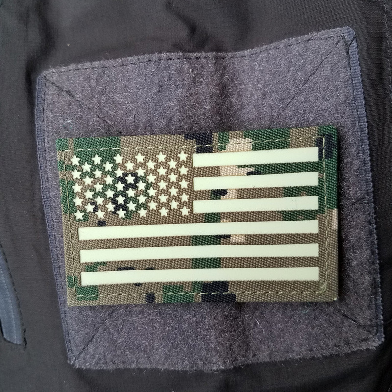 USA FLAG REFLECTIVE IR LEFT AMERICAN FLAG TACTICAL HOOK LOOP PATCH GLOW IN DARK