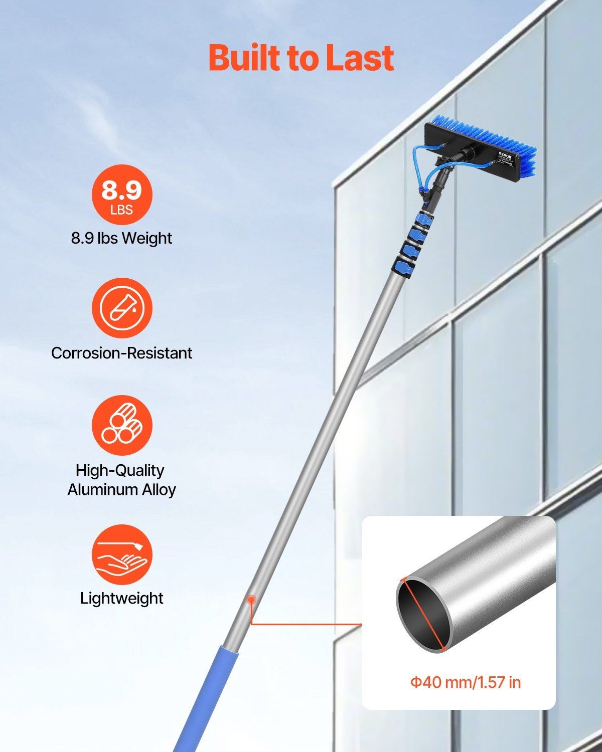 30ft Ergonomic Water Fed Pole Kit, 180° Rotatable Brush, 65.6ft Hose