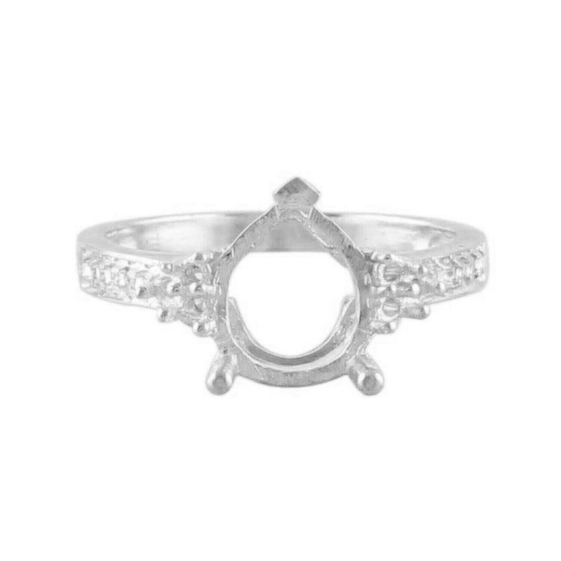 Semi Mount 7.5x10MM Pear Shape Solitaire with Accents Ring 925 Sterling Silver