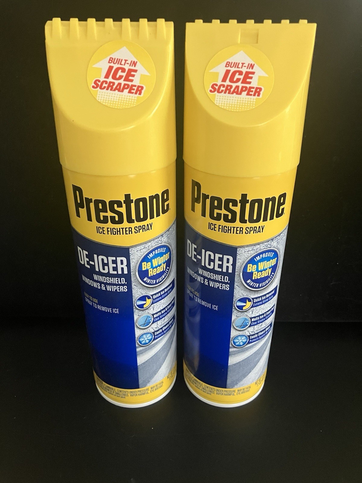 2 Pack-PRESTONE Windshield De-Icer-Spray Canister (17 oz.) Built In Ice Scraper