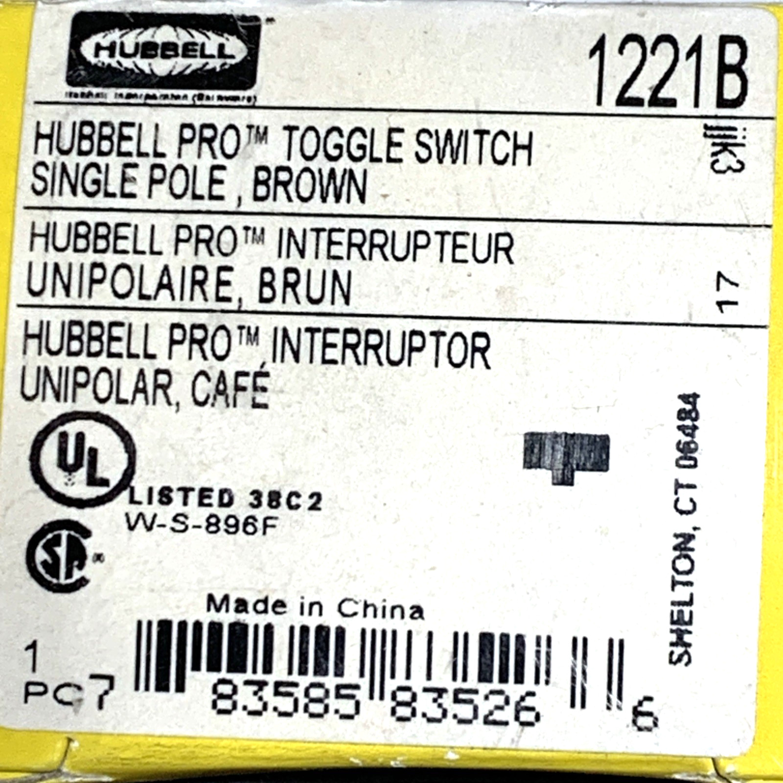 NEW Hubbell Toggle Switch MODEL: 1221B Single Pole Brown