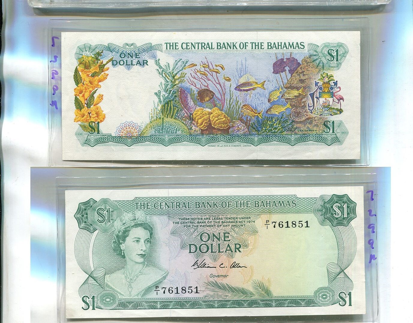 1974 $1 BAHAMAS CURRENCY NOTE AU CU 7299R