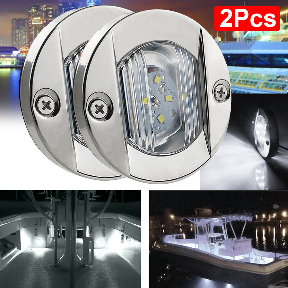 2Pcs White Round Marine Boat LED Stern Transom Lights Cabin Deck Courtesy Light