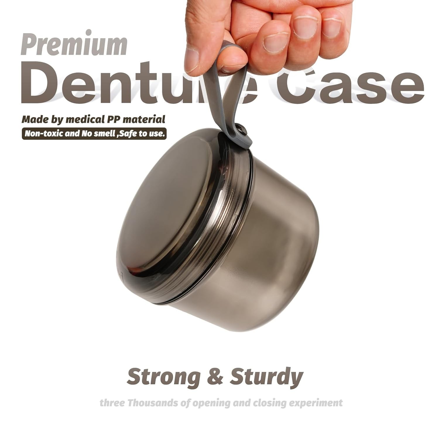 Upgraded Large Denture Bath Box Cup No-Leak case transparent grey