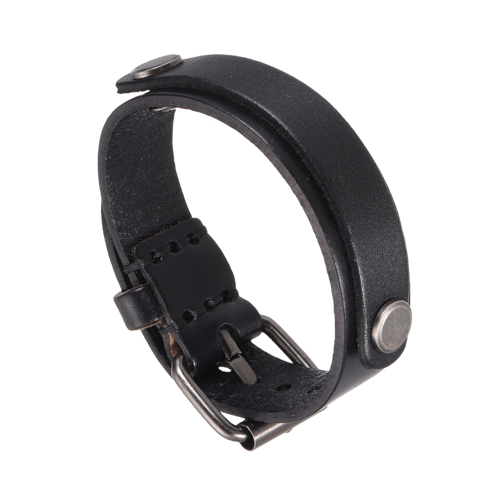 Plain Leather Bracelets Buckle Bangle,Black Rivets Bracelets