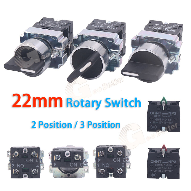 22mm Rotary Switch 2/3 Position Latching Momentary Short Handle NO NC 10A 415V