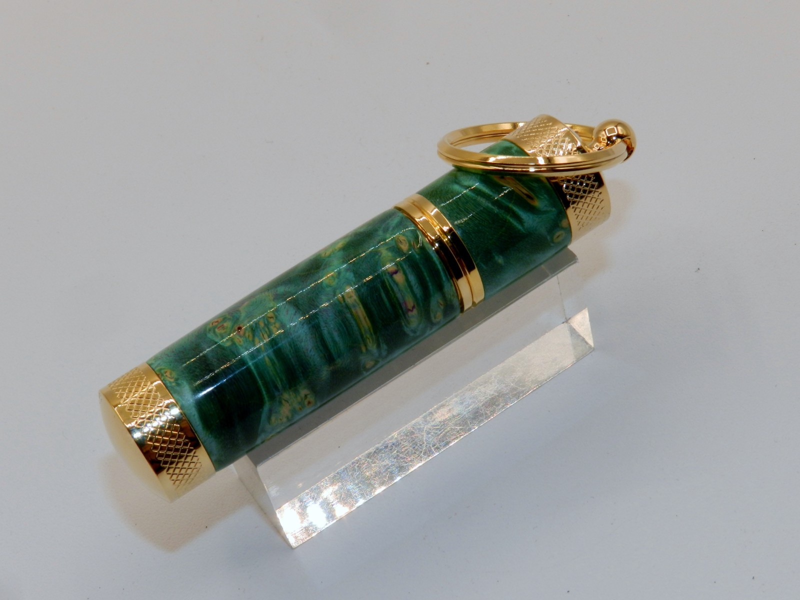 Handmade Key Chain Lighter, replaceable flint. Made w/ Dyed Box Elder Burl. #45