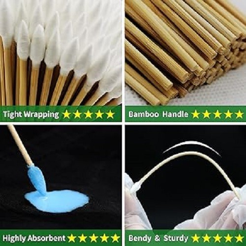 500PCS Precision Gun Cleaning Swabs, 6 Inch Pointed Cotton Swabs with Case