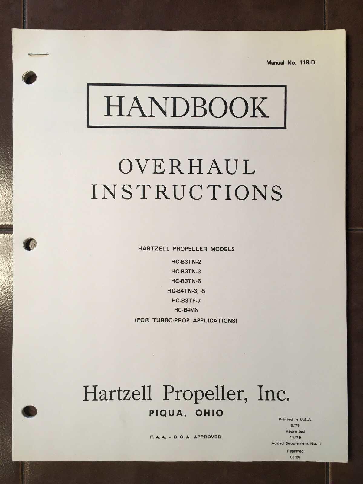 Hartzell Propeller Turbo-Prop Propellers Overhaul Manual