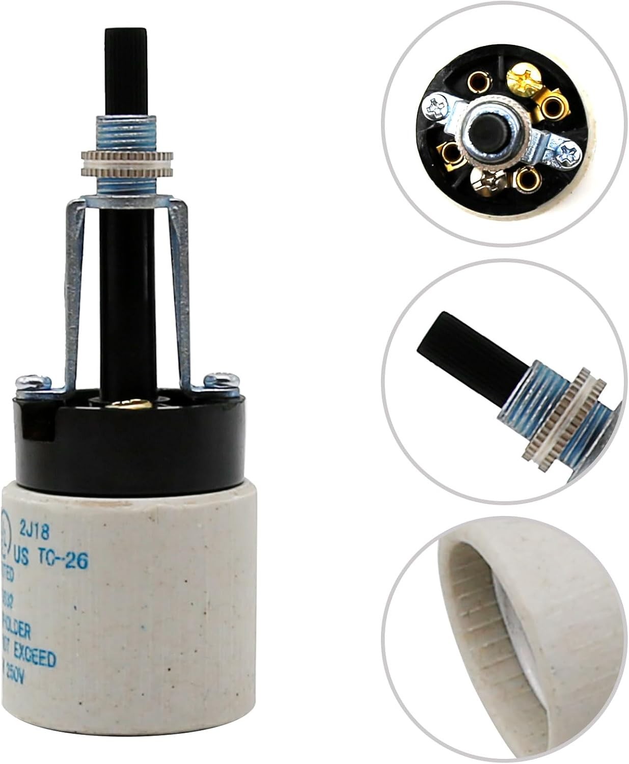 E26 Universal Ceramic Light Socket with Rotary Switch 250V 660W for Lamp...