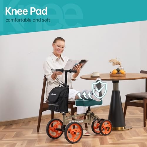 ELENKER Steerable Knee Scooter, Basket, Dual Braking System - Champagne/Black