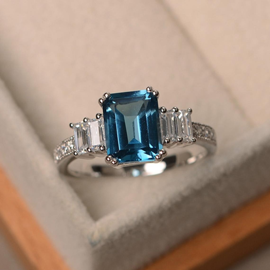 3.50 Ct Natural Blue Topaz Diamond Wedding Beautiful Ring 14K Solid White Gold