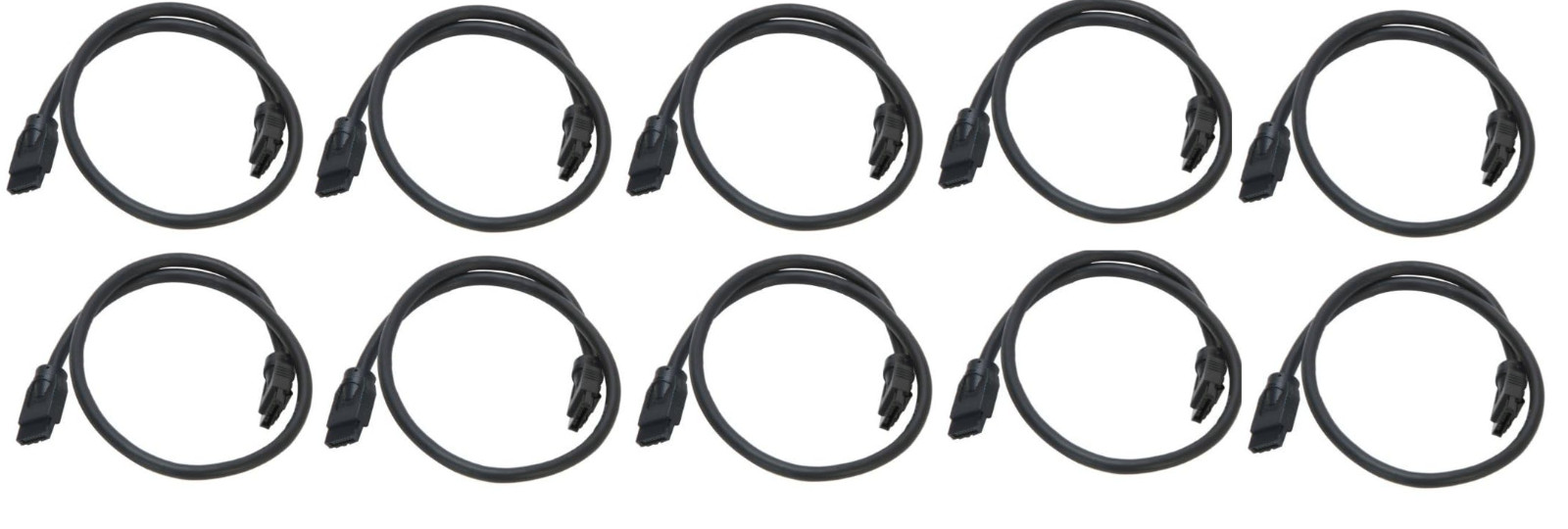 50cm 20" Black SATA 3 III Round SSD/HDD Data Cable Straight to Straight 10-Pack