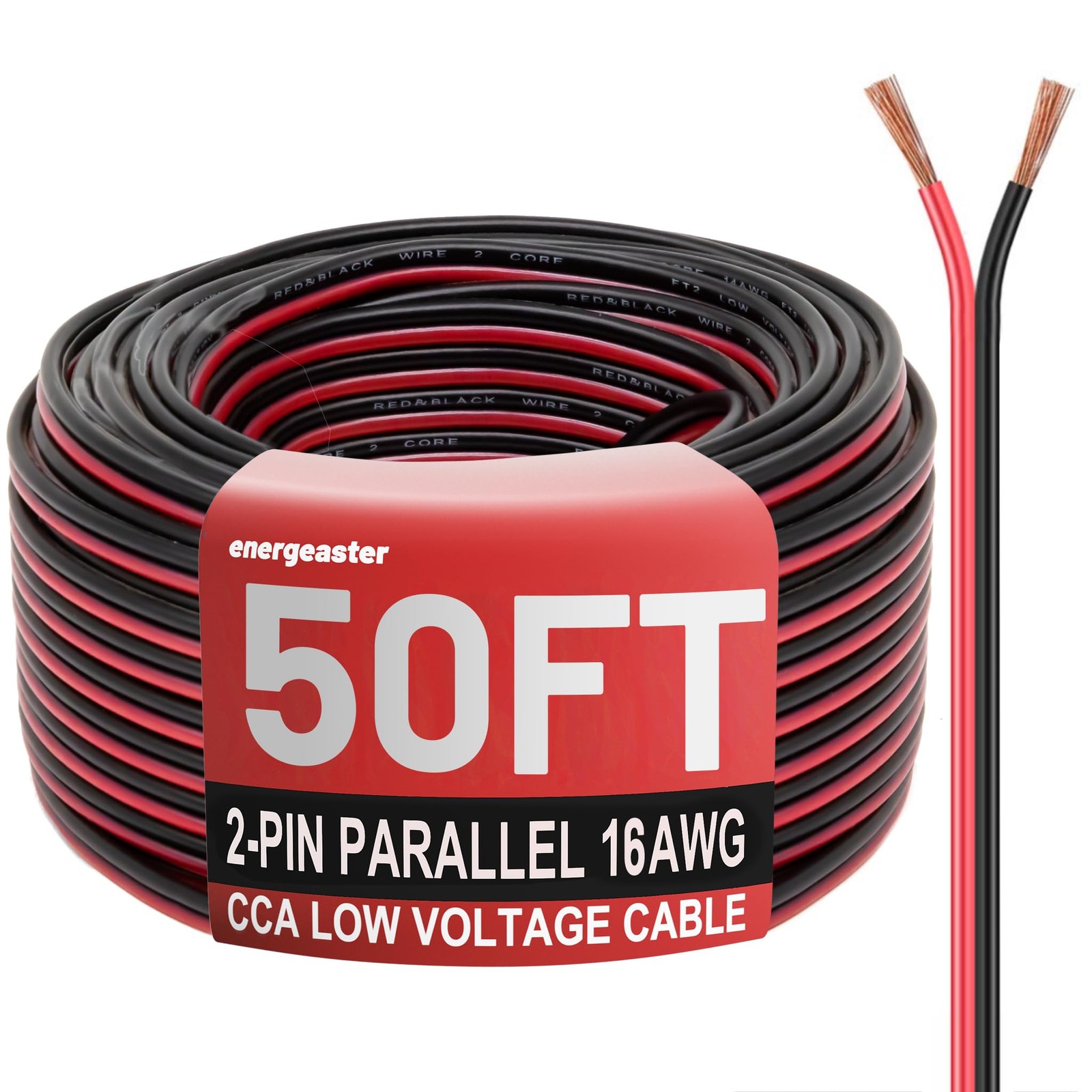 16 Gauge Wire, 16AWG Automotive Electrical Wire 50FT 2 Conductor Red