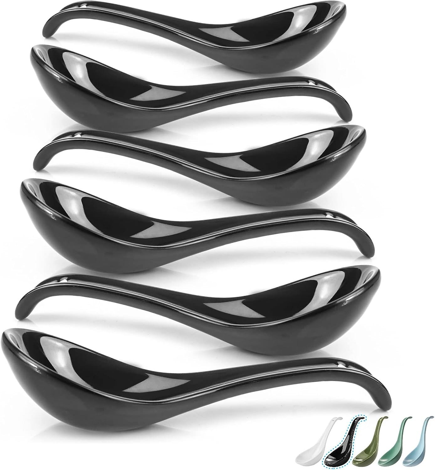 6.75-inch Asian Soup Spoon Set of 6, Ultra-fine Porcelain Japanese Soup Spoon,