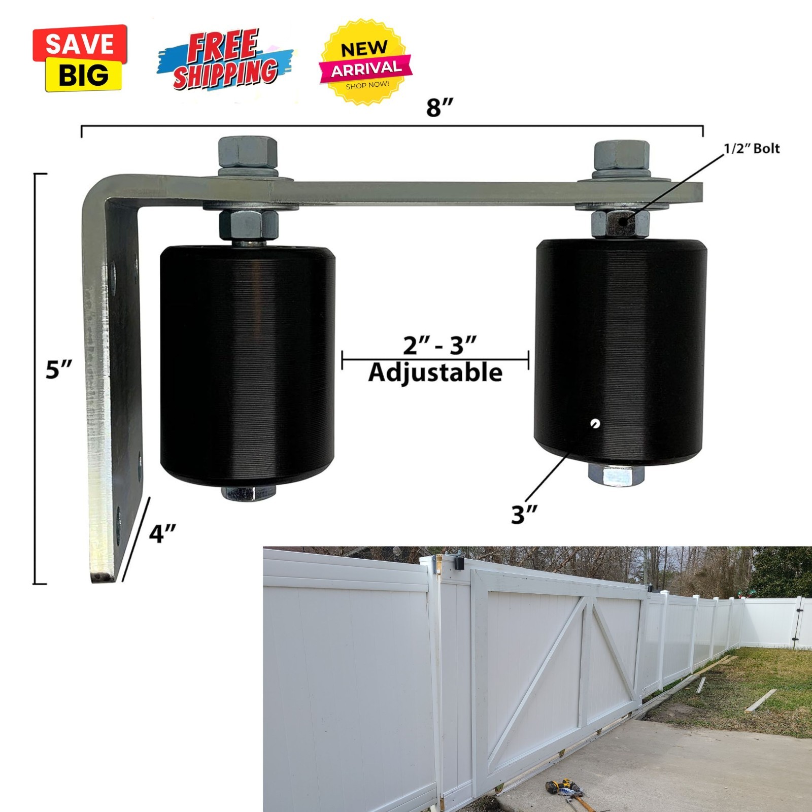 Heavy Duty Gate Guide Rollers Rear Post Mount Bracket for Sliding Rolling Gates