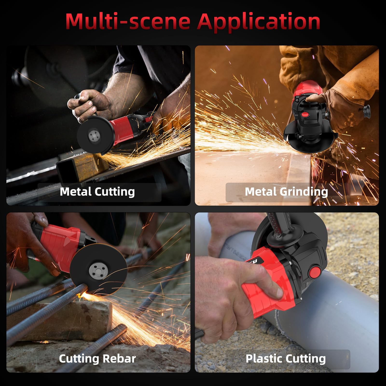 4 inch Cordless Angle Grinder Kit, Variable Speed Grinder, 2×4.0Ah Li-Ion Bat...