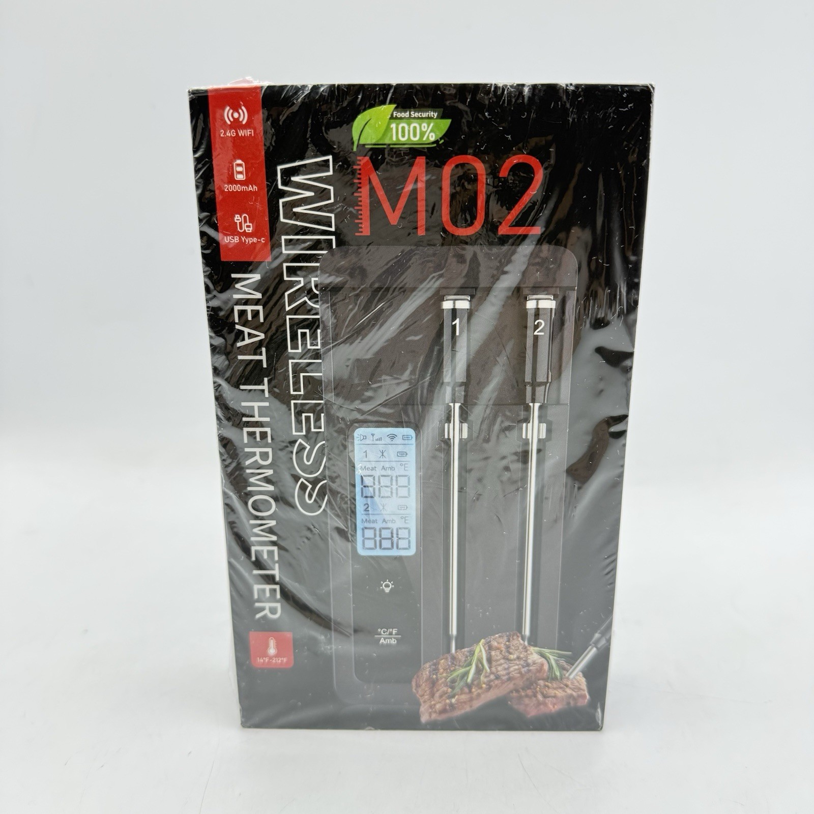 M02 Wireless Meat Thermometer Dual Probe USB-C WiFi App Control Black SEALED NEW