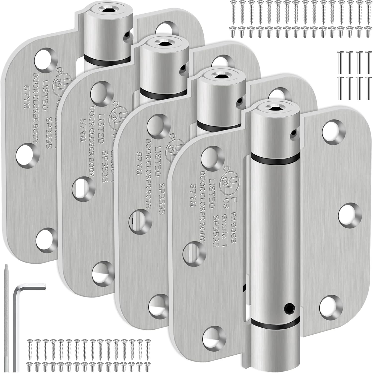 4 Pack 3.5 Inch Self Closing Door Hinges 5/8" Radius Corners Spring Loaded Hinge
