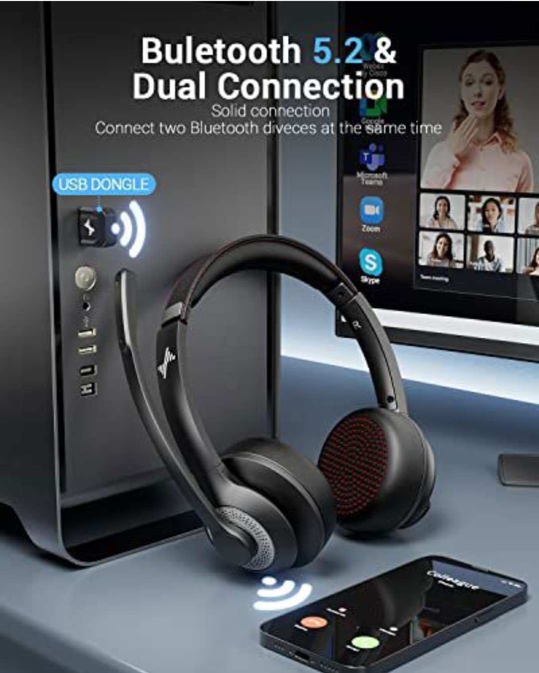Comp @$43 Jiamoshi Wireless Headset AI NoiseCanceling Microphone Bluetooth V5.2