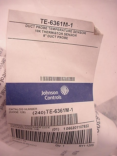 Johnson Controls TE-6361M-1 Duct Probe Temperature Sensor 8" Ships Same Day