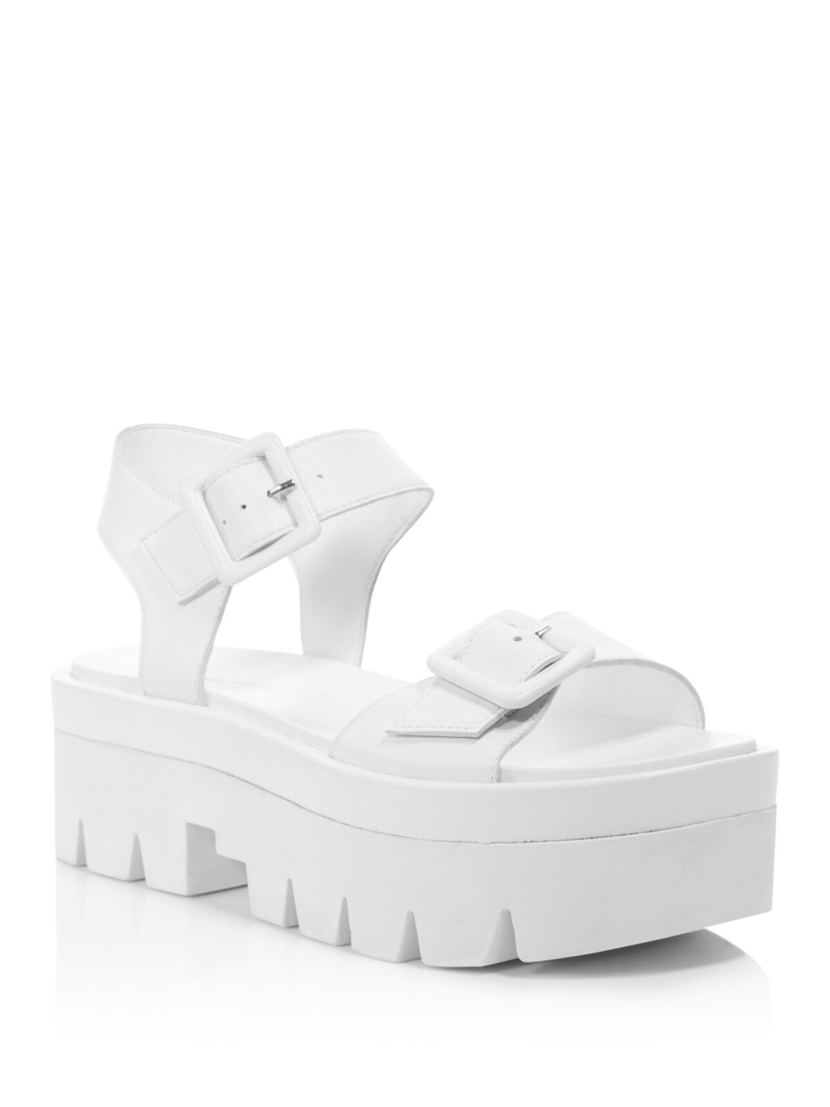 KENDALL + KYLIE Womens White Treaded Wave Round Toe Wedge Leather Sandals 10 M