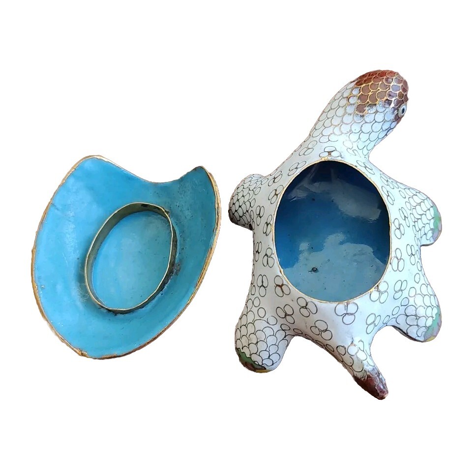 Brass Turtle Cloisonne Trinket Box