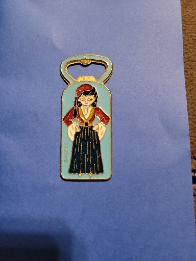 BOTTLE OPENER ENAMEL OVER BRASS GREEK DANCER HAND MADE IN GREECE BAR ACCESSORY