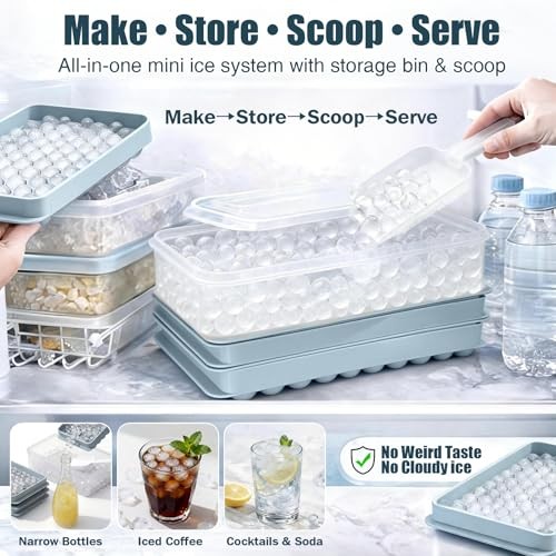 Mini Ice Cube Trays, 0.55” Tiny Pebble Ice for Iced Coffee & 2Pack/0.55In Blue