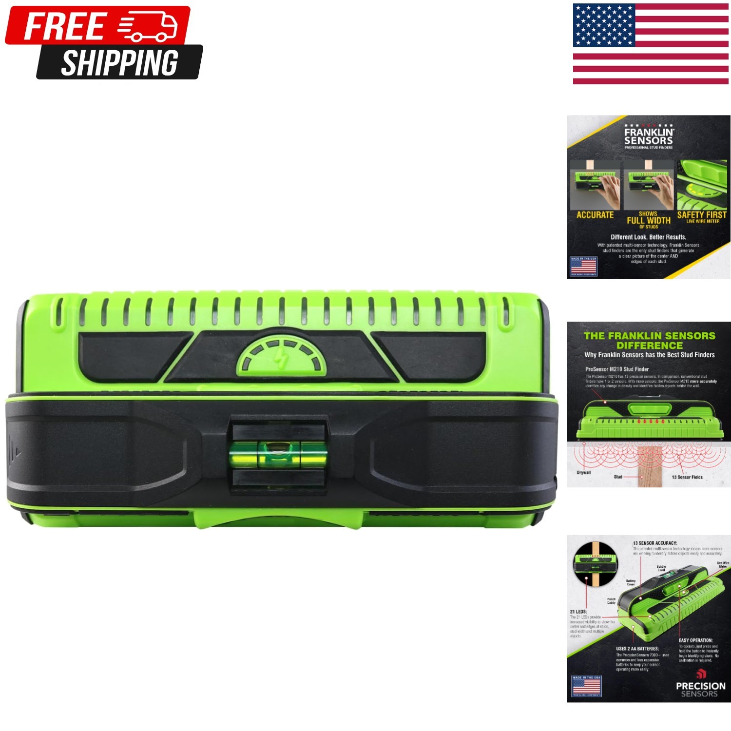 Franklin Sensors ProSensor M210 Stud Finder with 13-Sensors, Wood & Green