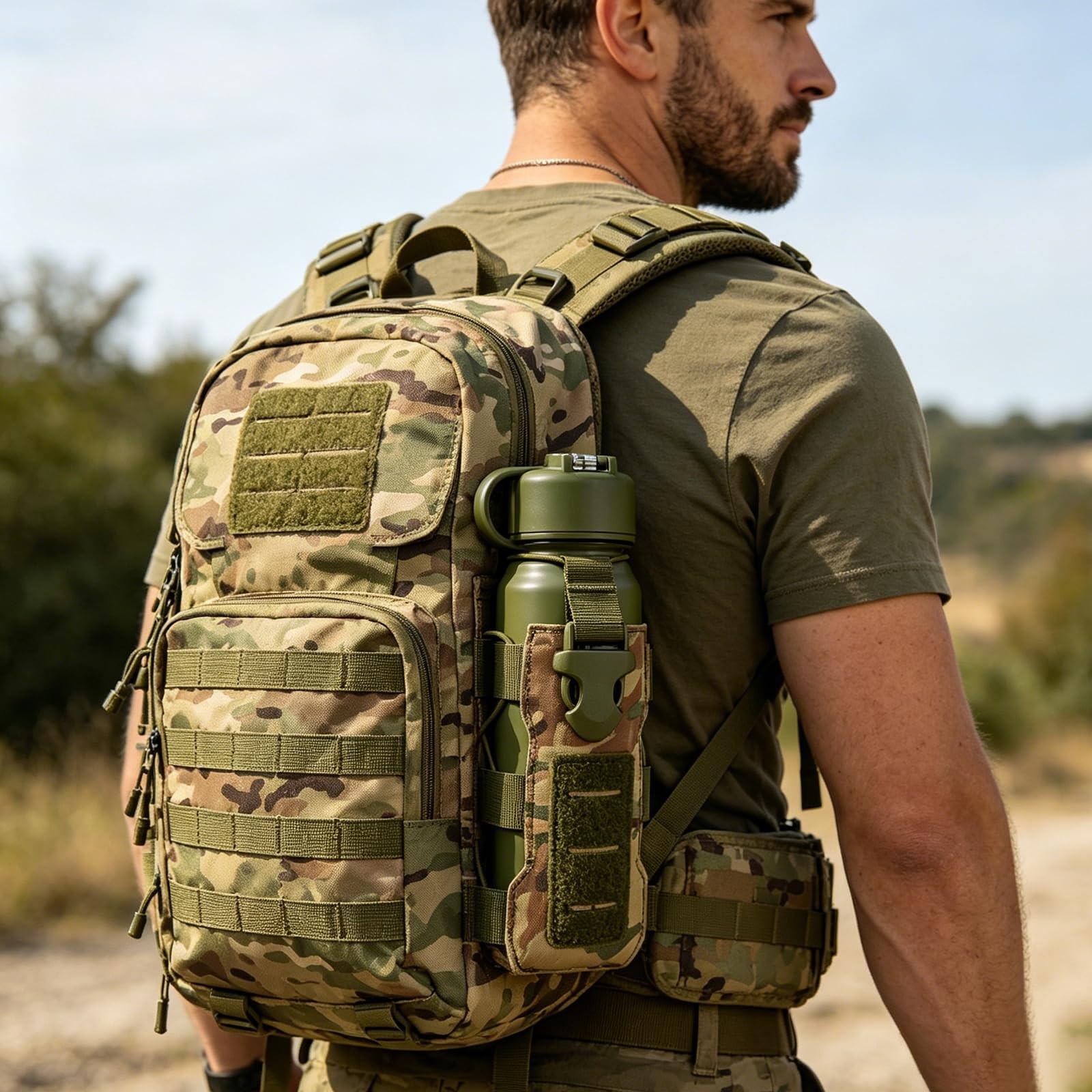 Camouflage MOLLE Bottle Pouch with 32 oz Nalgene Bottles