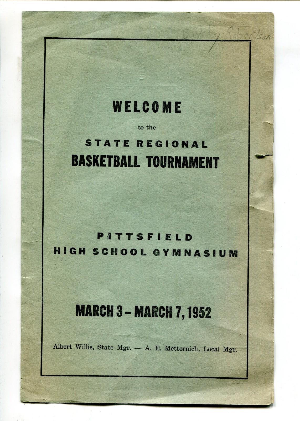 1952 Illinois State Regional Basketball Tournament, Pittsfield IL