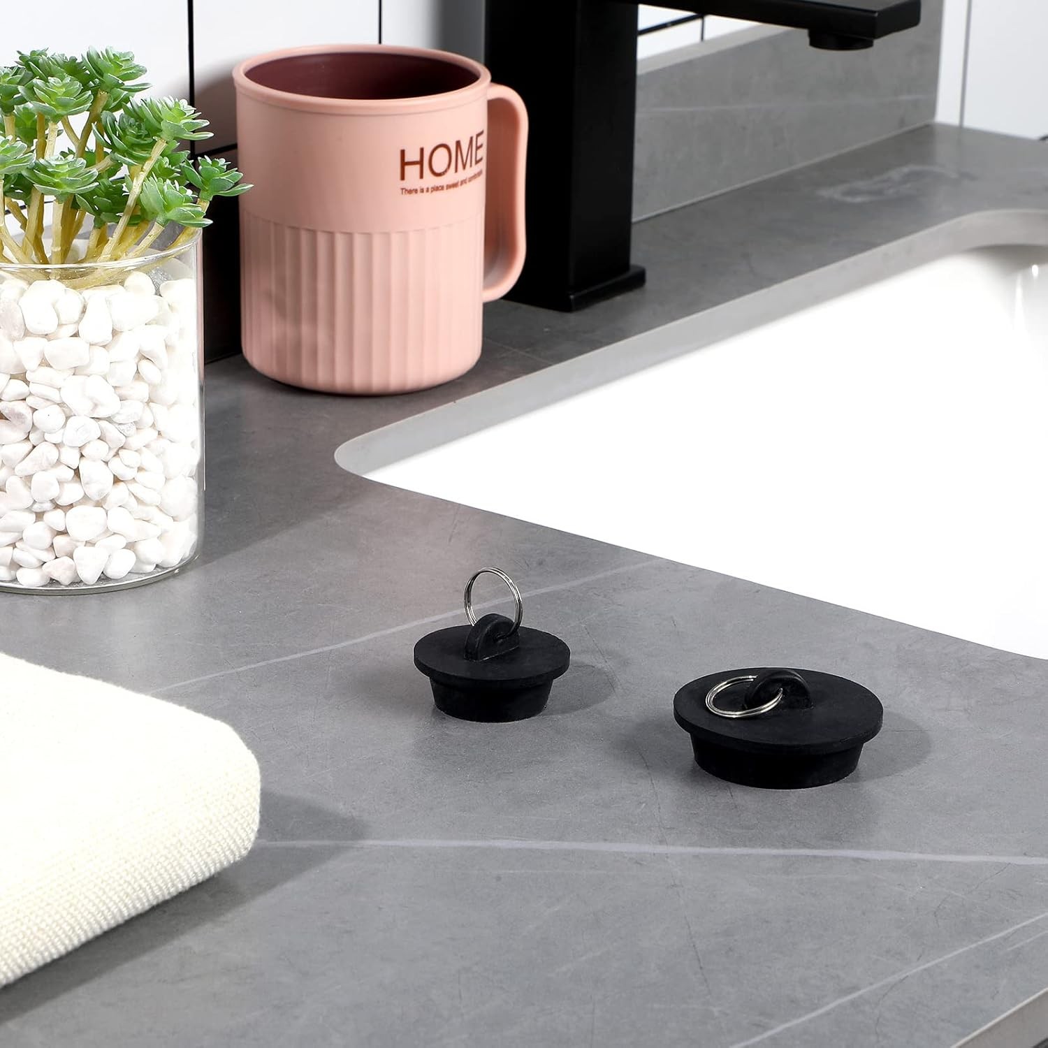 4 Pieces Tub Stopper Set Rubber 1-1/8, 1-3/8,1-5/8, 1-7/8'', Black