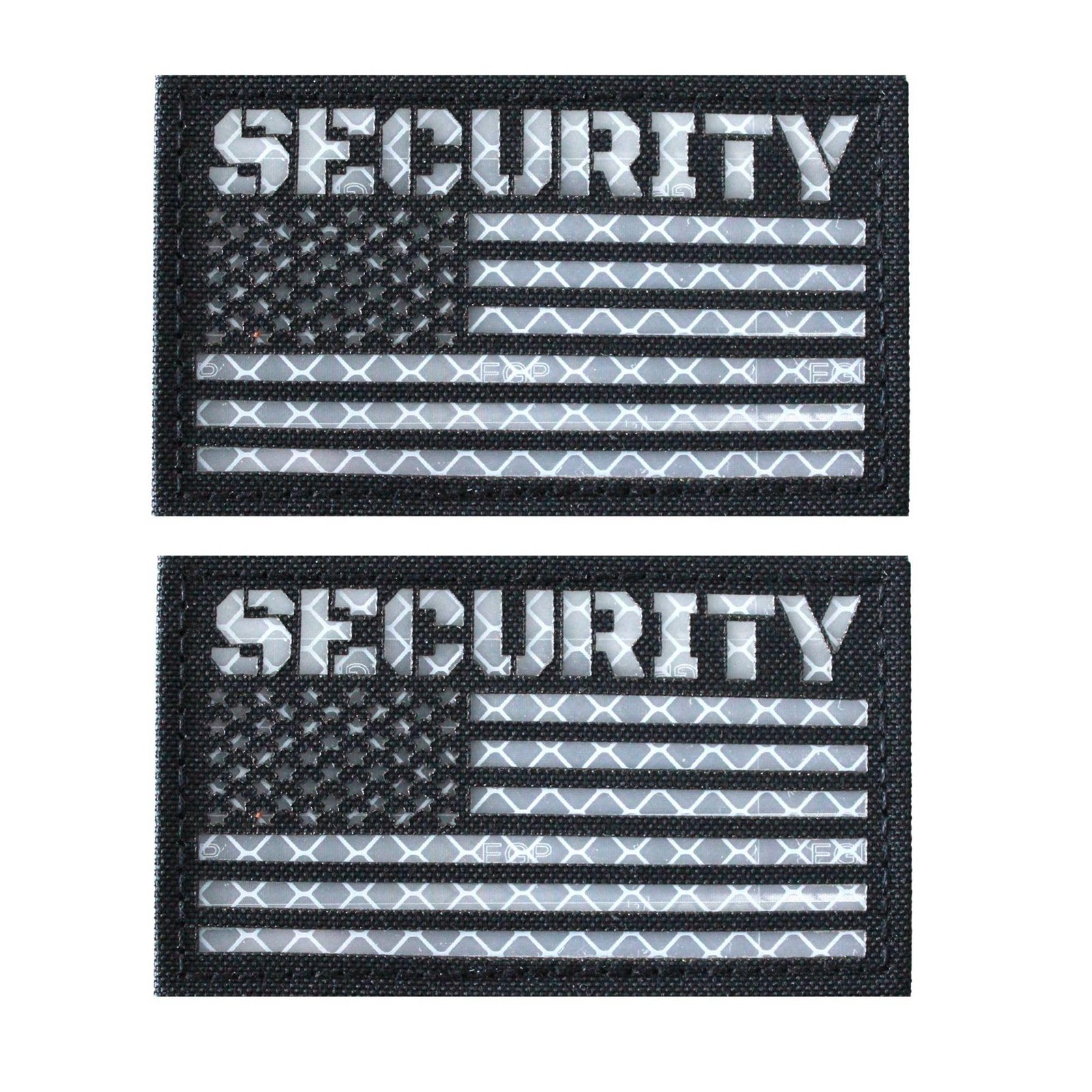 2 Pack Black White Reflective Security Patch US Flag with Hook Back for Servi...